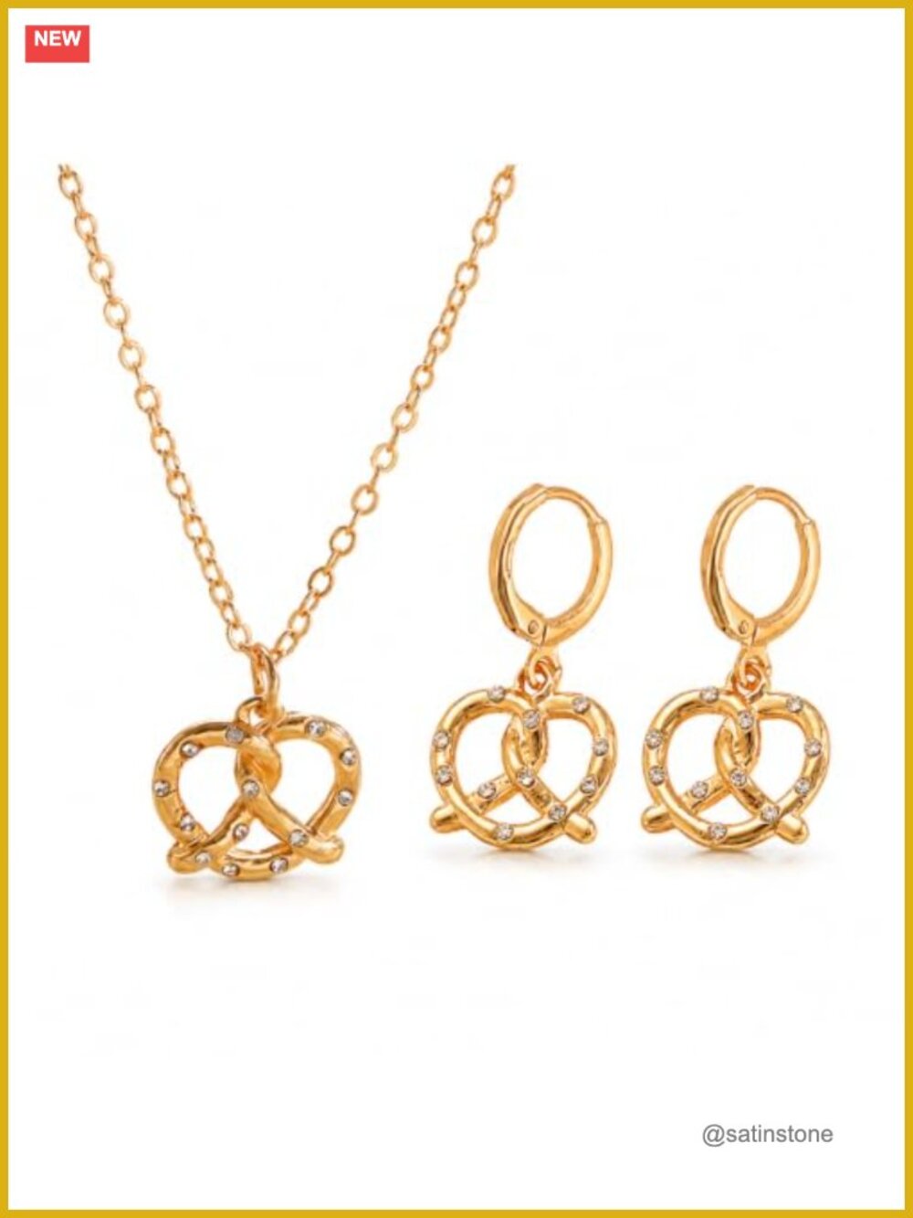 Pretzel Jewelry Set for Women - Gold Earrings Necklace Oktoberfest Beer Festival